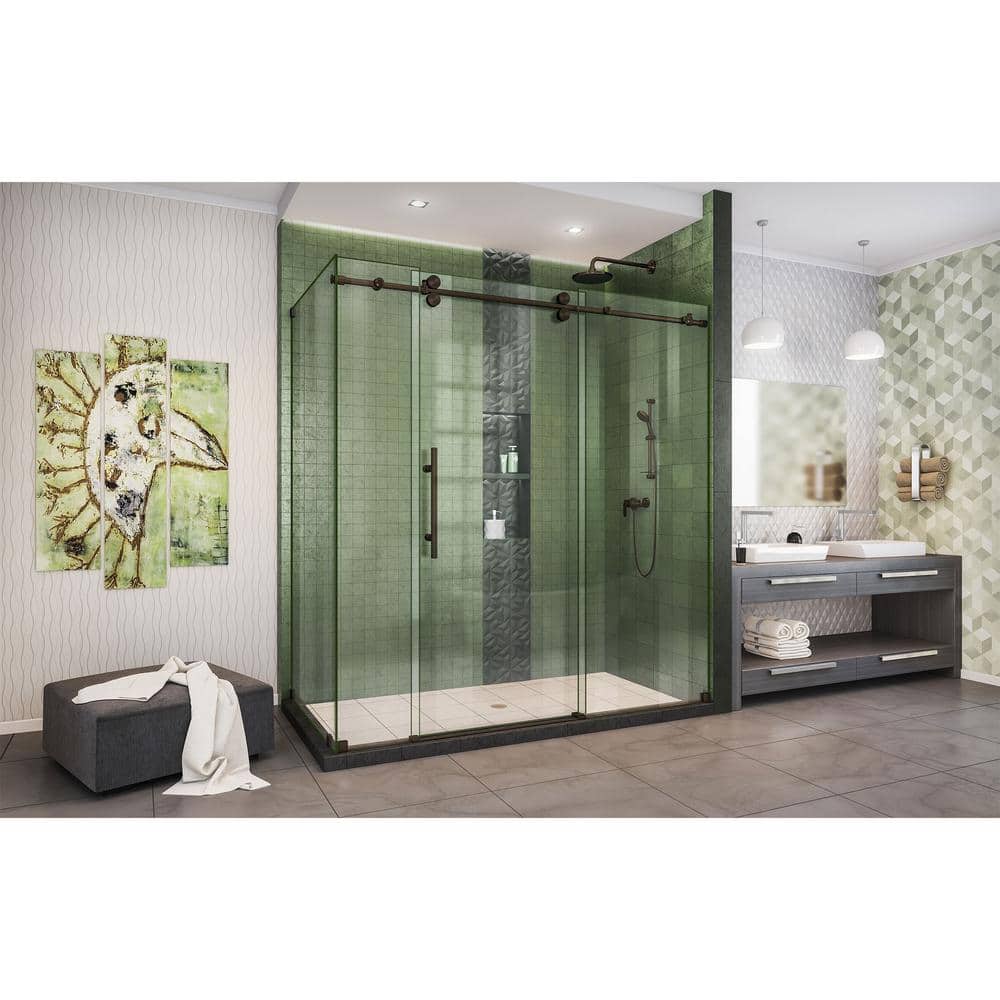 DreamLine Enigma-XO 68 3/8 - 72 3/8 in. W x 76 in. H Fully Frameless Sliding Shower Enclosure in Oil Rubbed Bronze Stainless Steel (3)
