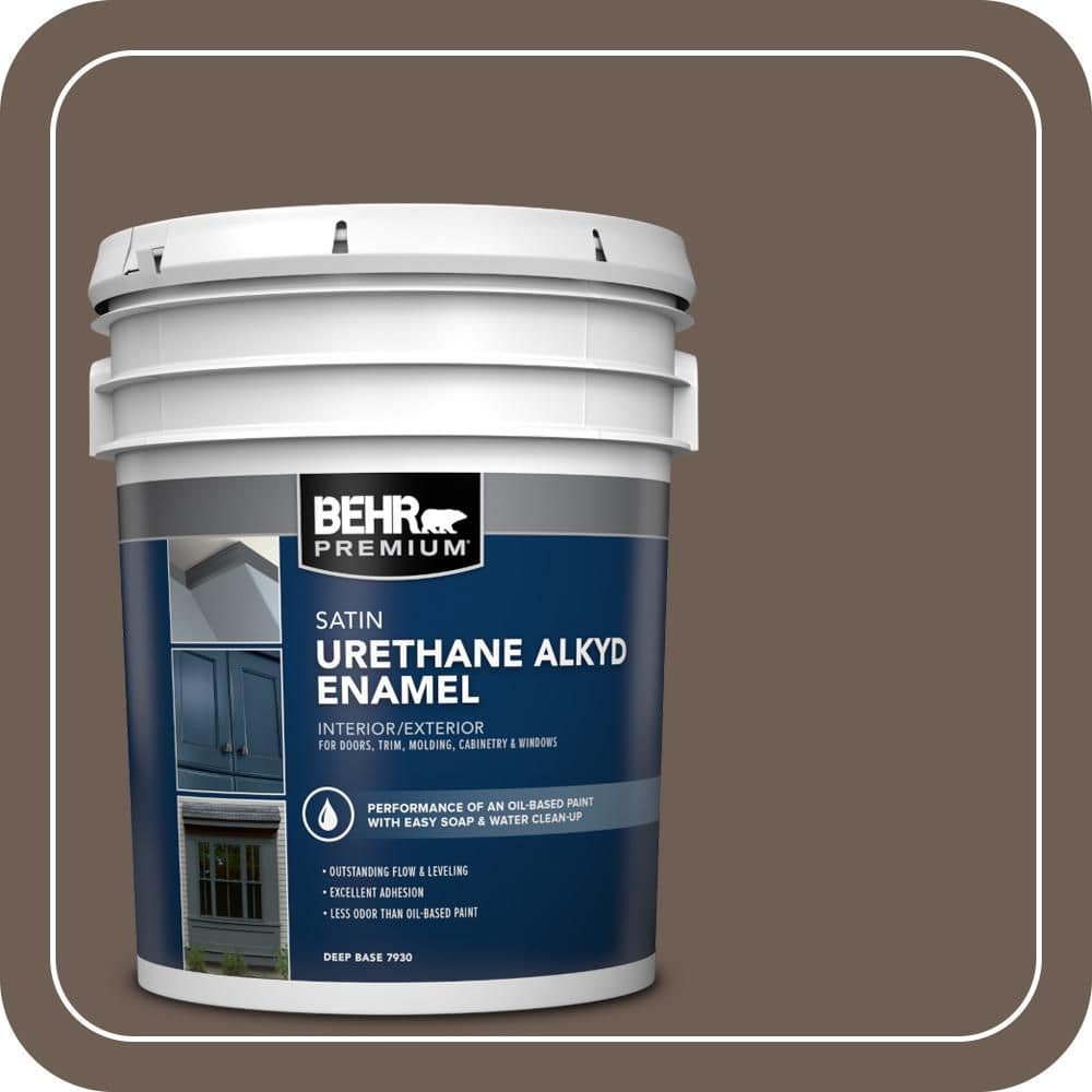 BEHR PREMIUM 5 gal. #N210-6 Swiss Brown Urethane Alkyd Satin Enamel Interior/Exterior Paint