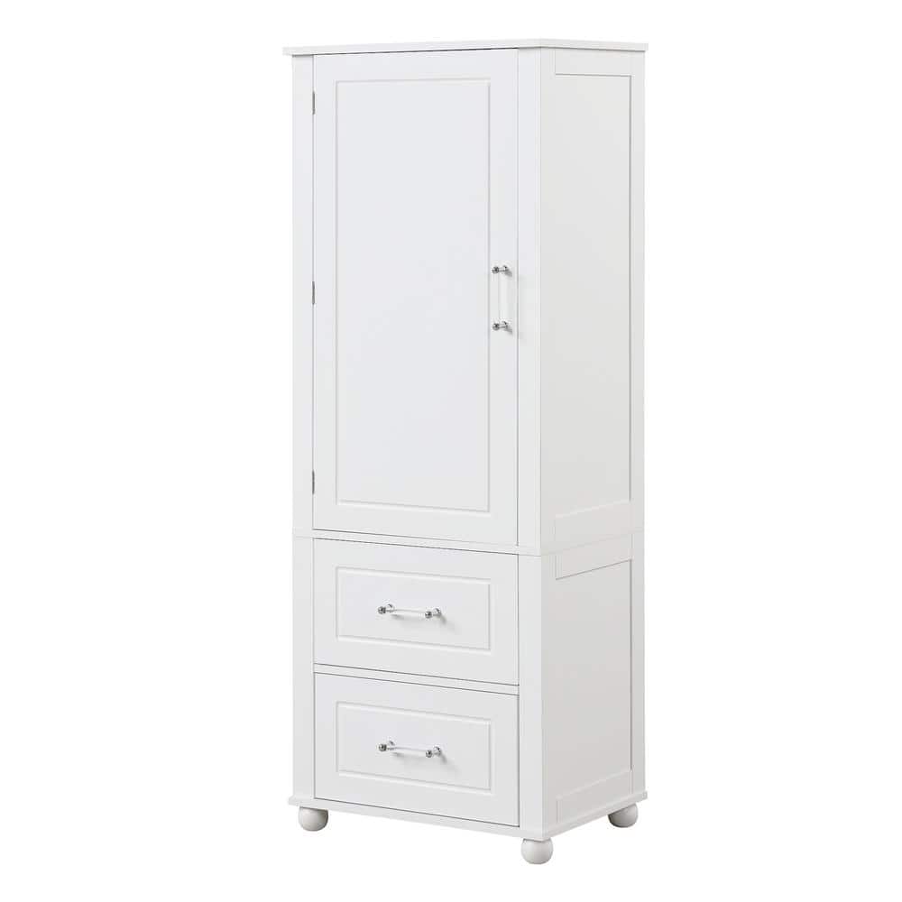 Unbranded Modern 23 in. W x 15.9 in. D x 61.4 in. H White Freestanding Tall Bathroom Storage Linen Cabinet with Two Drawers (2)