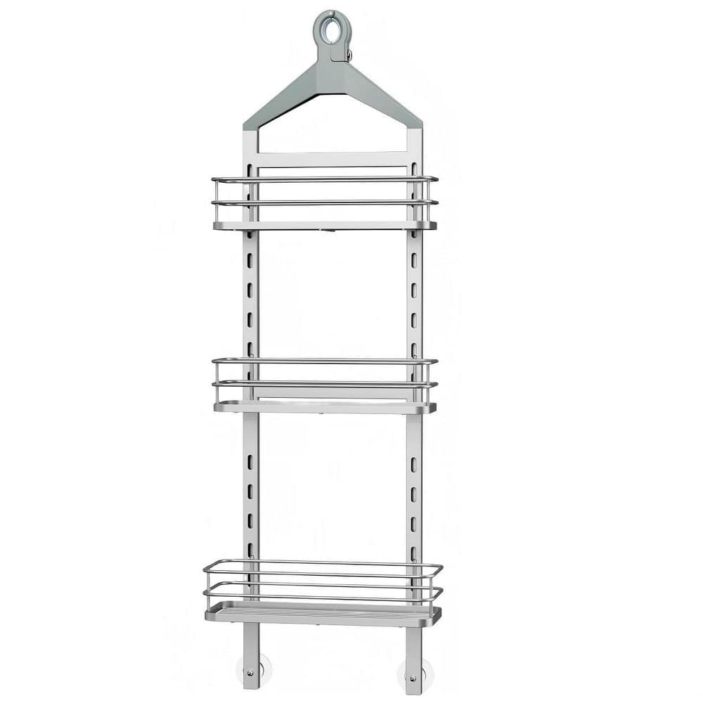 Numhew 3-Tier Height Adjustable Shower Caddy, Hanging Hanger Anti-Swing-Over The Shower Head Caddy, Silver (1)