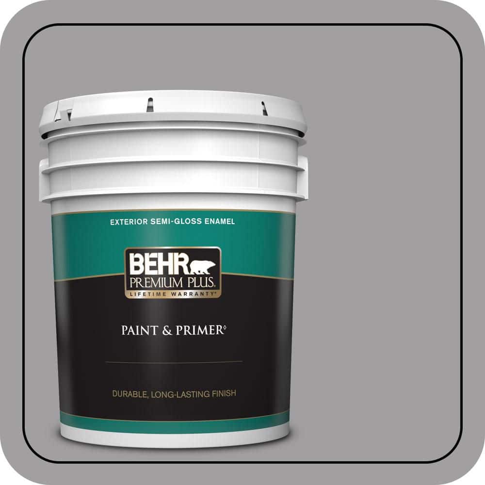 BEHR PREMIUM PLUS 5 gal. #T11-1 Grayve Yard Semi-Gloss Enamel Exterior Paint & Primer