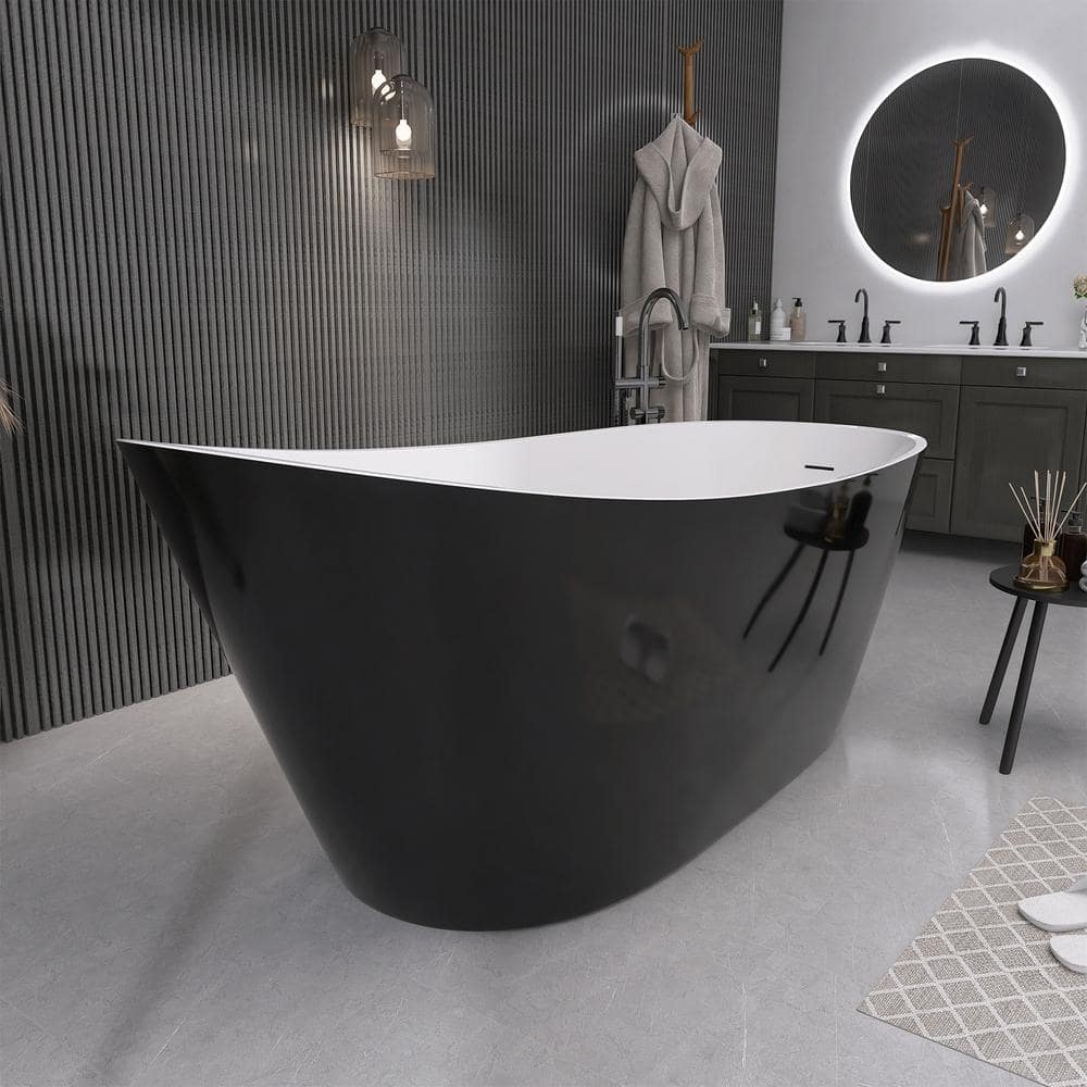 Getpro 29.1 in. Acrylic Flat Bottom Free Standing Bathtub Oval Freestanding Soaking Bathtub with Side Drain (4)