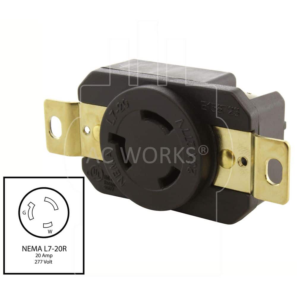 AC WORKS NEMA L7-20R 20A 277V Flush Mount Locking Industrial Grade Outlet (2)