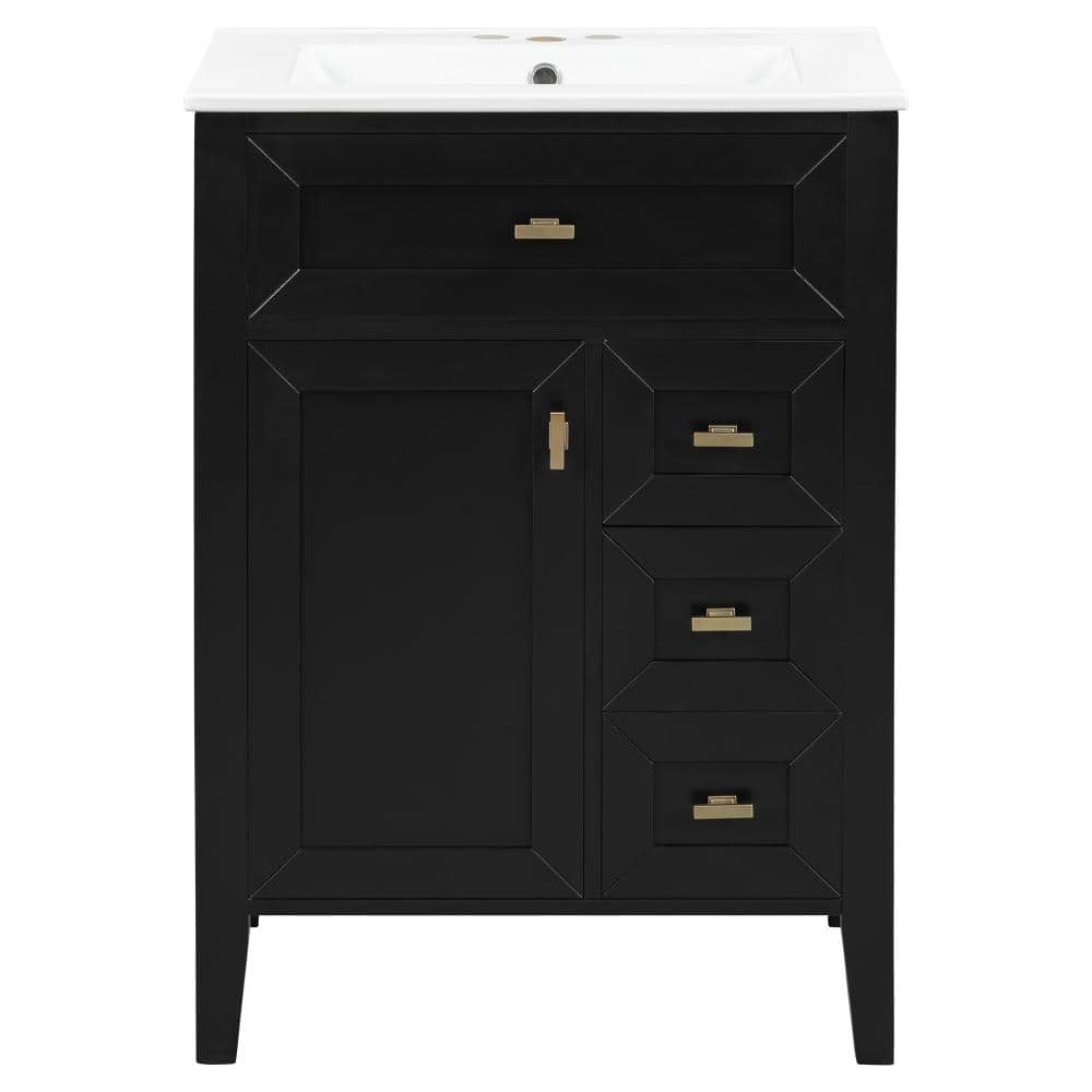 Unbranded Black 24in Bathroom Vanity with Sink 3 Drawers & Cabinet with 2-Tier Door Storage Rack for Small to Medium Bathrooms (2)