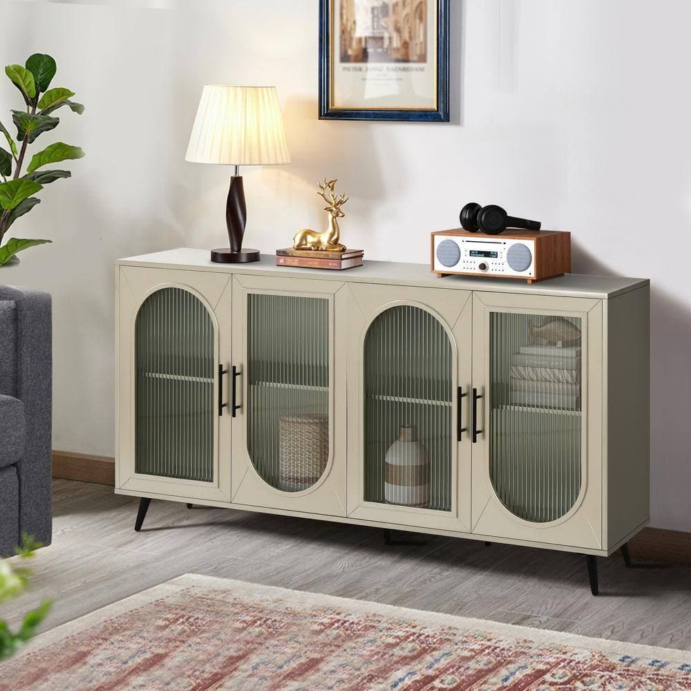 COWLOWN 59.8 in. W x 15.5 in. D x 32.5 in. H Antique Gold Linen Cabinet with Storage Cabinet and Adjustable Shelves (2)