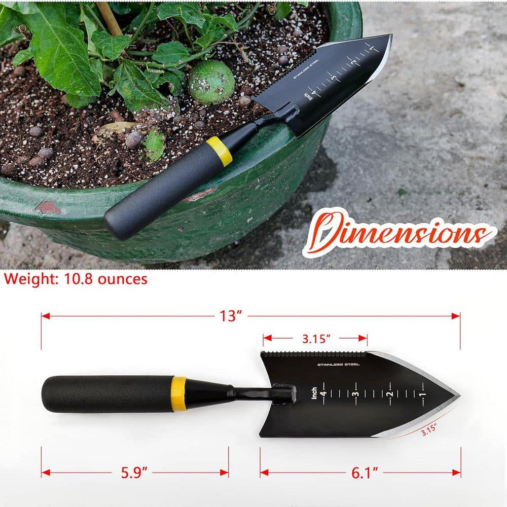 KIWDZFU 12.6 x 2.5 in. Serrated Stainless Steel Garden Trowel with Full Tang Metal Handle for Digging and Weed Control (2)