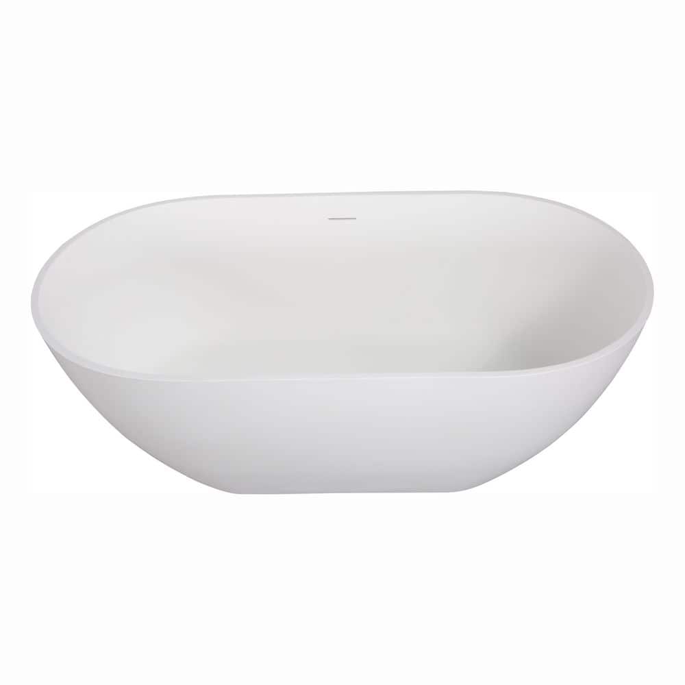 LIVACA 63 in. x 29.52 in. Soaking Solid Surface Freestanding Bathtub with Center Drain in Matte White (1)