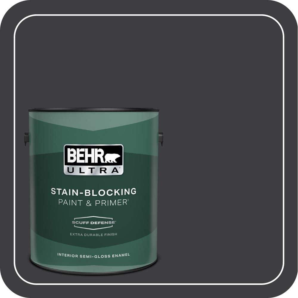 BEHR ULTRA 1 gal. #PPH-34 Black Smoke Extra Durable Semi-Gloss Enamel Interior Paint & Primer