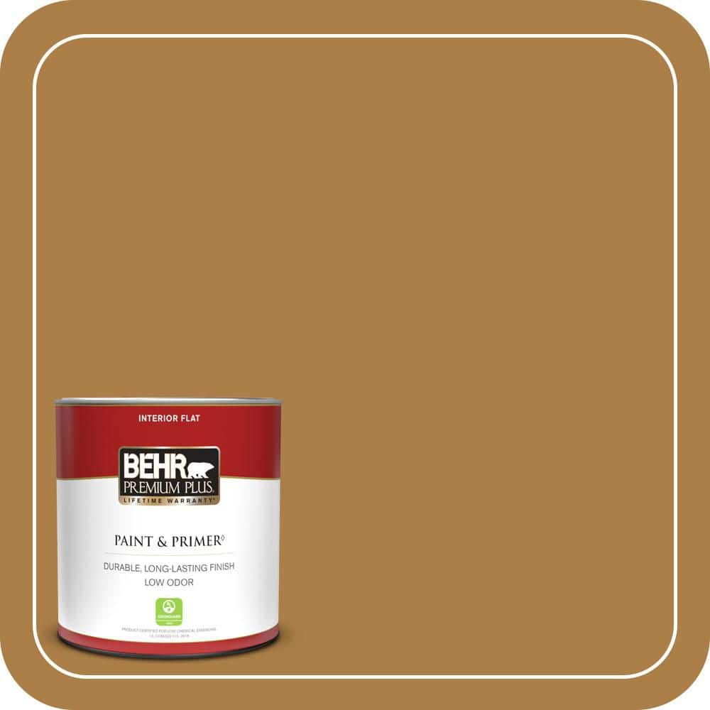 BEHR PREMIUM PLUS 1 qt. #300D-6 Medieval Gold Flat Low Odor Interior Paint & Primer