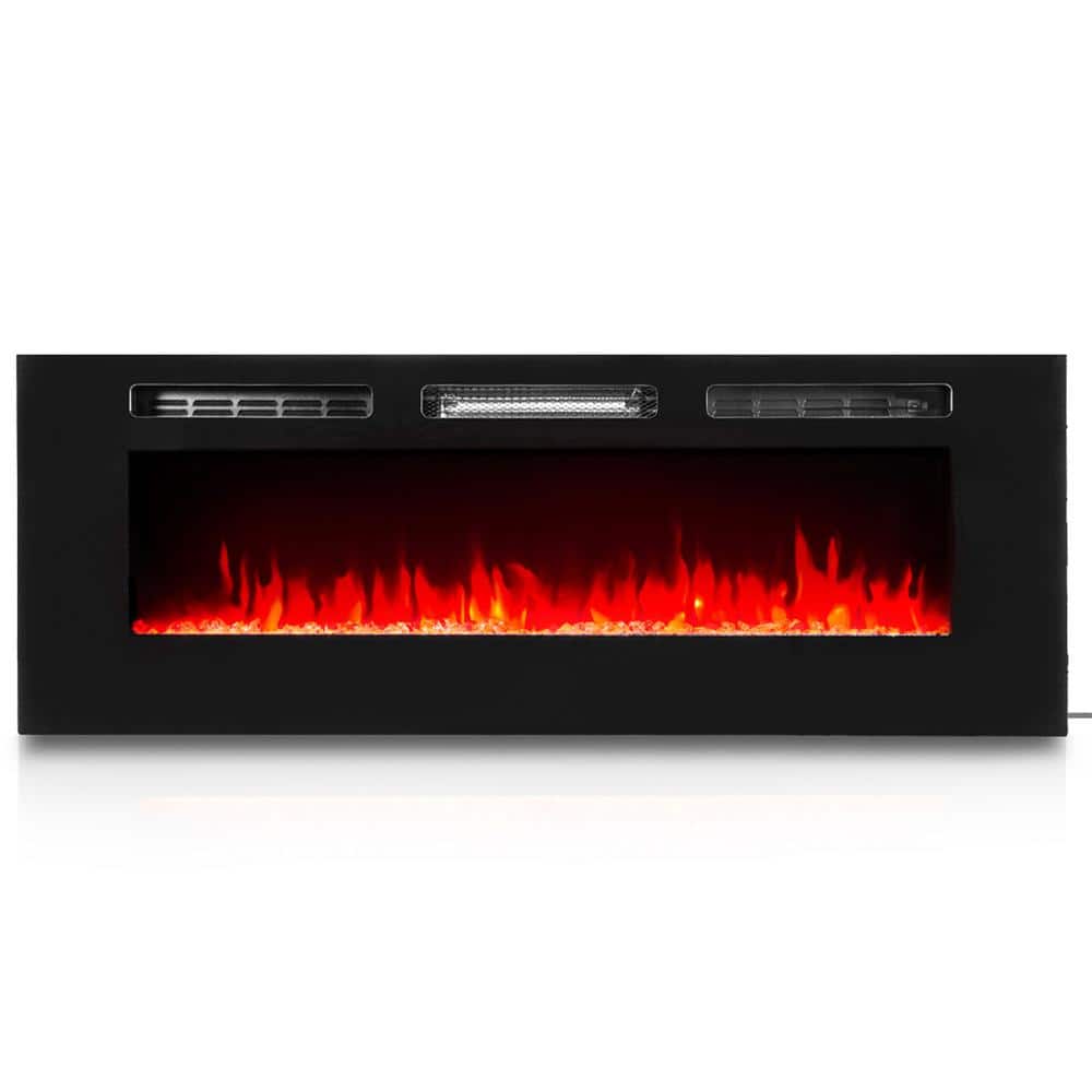 XtremepowerUS 50 in. 5,100 BTU Recessed In-Wall Electric Heater Smokeless Fireplace with 3-Changeable Flame Color and Remote Control (1)