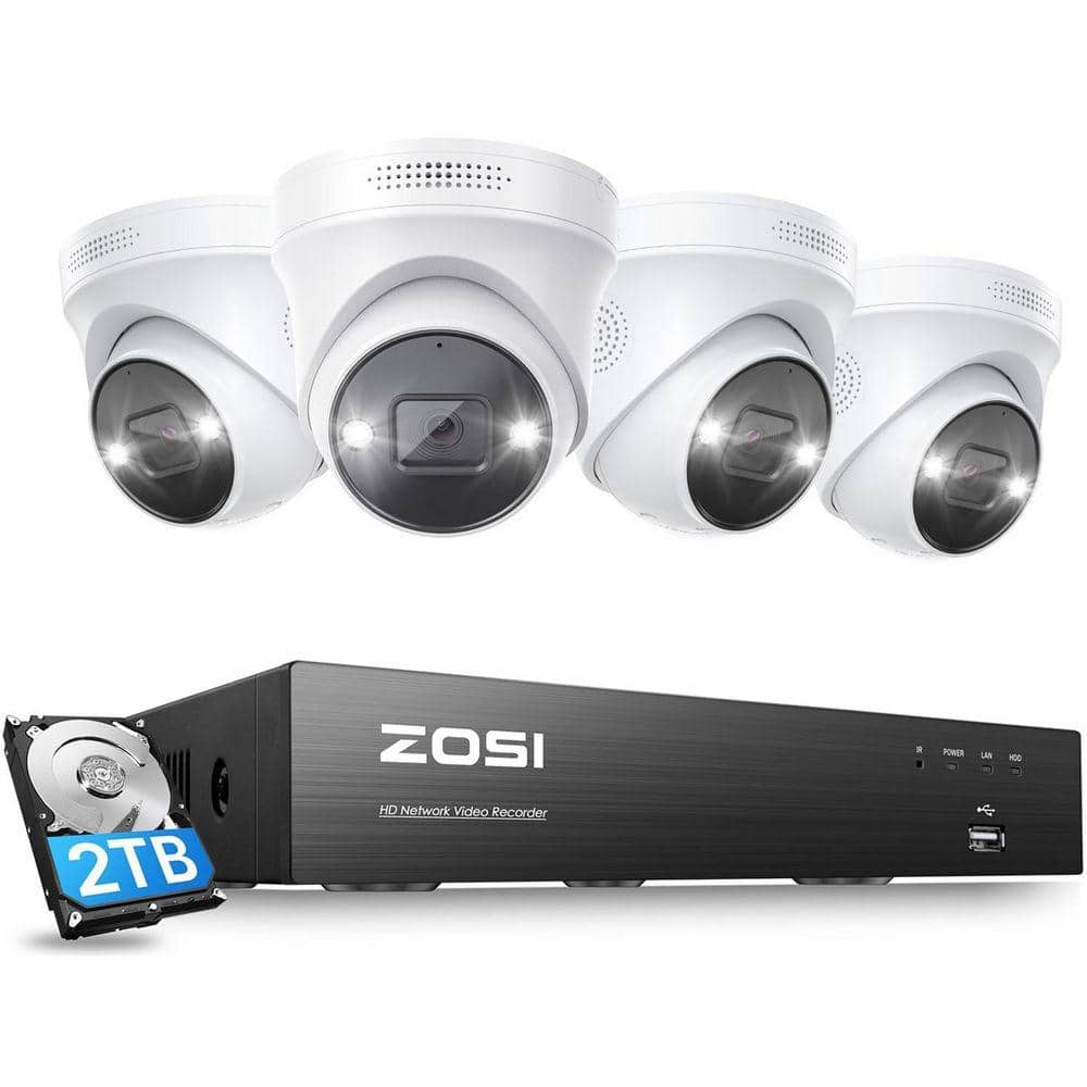 ZOSI 5MP Super HD 8-Channel 2TB PoE NVR Security Camera System with 4-Wired Spotlight Dome Cameras, 100 ft. Color Night (1)