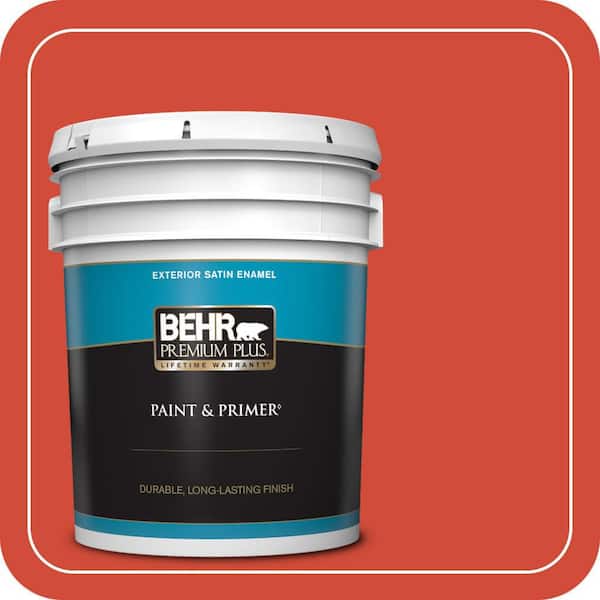 BEHR PREMIUM PLUS 5 gal. #S-G-190 Red Hot Satin Enamel Exterior Paint & Primer (2)