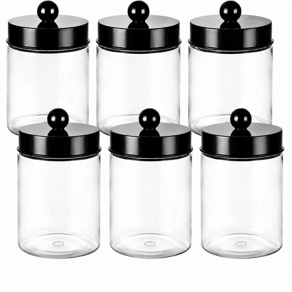 Unbranded Countertop Jar Set for Bathroom Storage, 2.8 in W x 2.8 in D x 4.5 in H, 8 oz Each, 6-Count Black Jars (1)