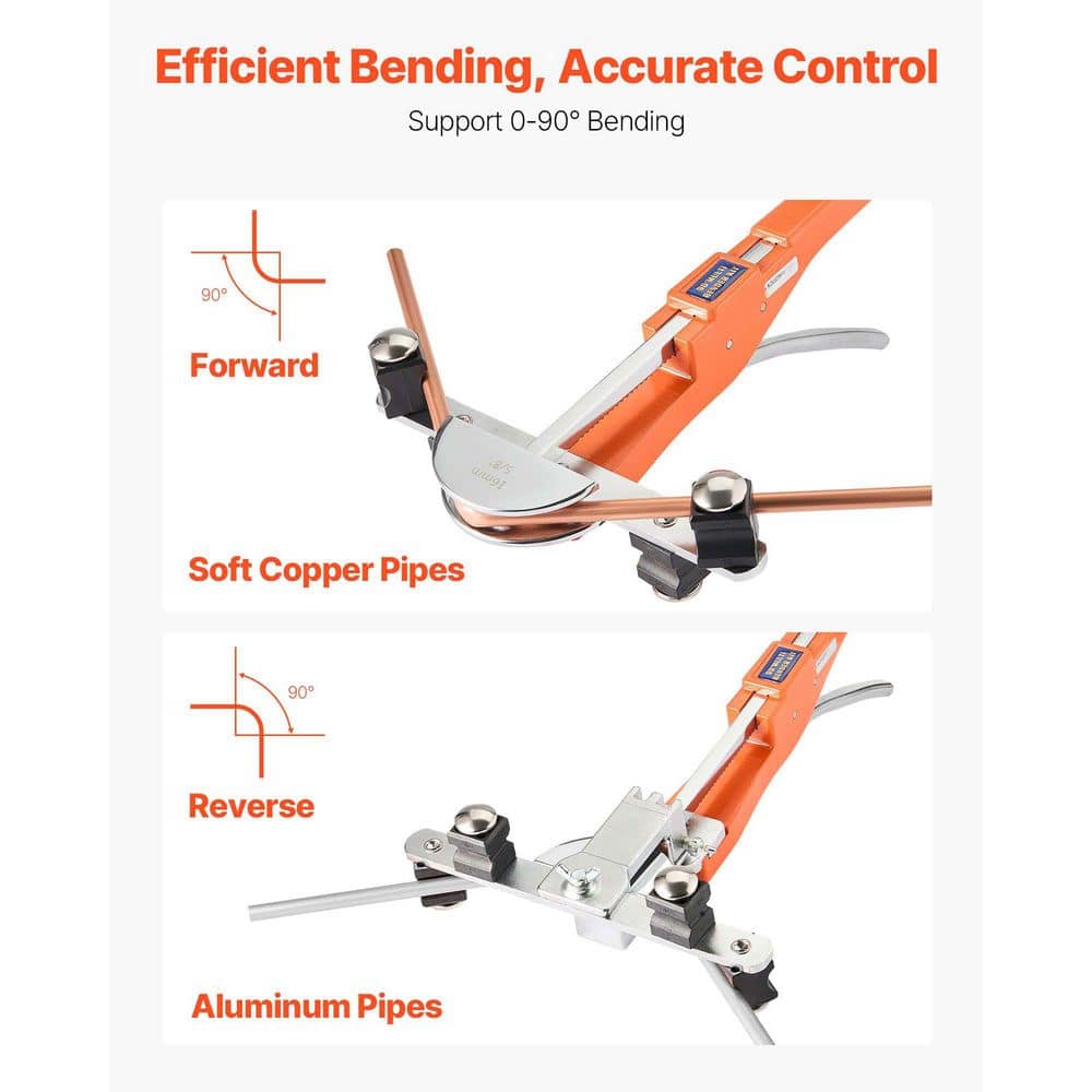 VEVOR Tubing Bender Kit, 1/4 to 7/8 In., Compact Ratcheting Pipe Bender, Forward/Reverse Hand Tool, w/ 7 Aluminium Alloy Dies (3)