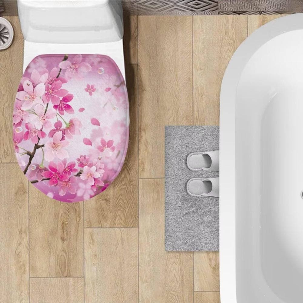 Unbranded Pink Flower Plush Toilet Seat Cover with Elastic Edge Fits Most U-Shape and O-Shape Lids 15 to 21 Inches (2)