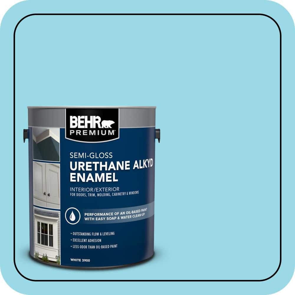 BEHR PREMIUM 1 gal. #P480-3 Cool Water Lake Urethane Alkyd Semi-Gloss Enamel Interior/Exterior Paint (1)