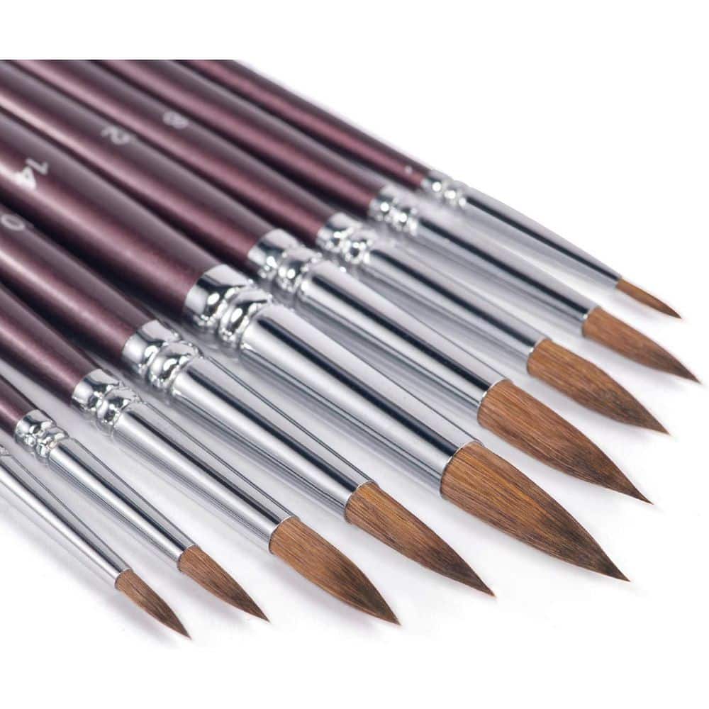KIWDZFU 9-pcs Watercolor Brushes Set for Professional Detail to Mop Painting with Short Handles for Acrylic Gouache Ink
