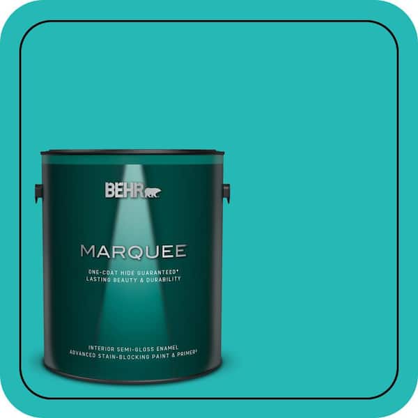 BEHR MARQUEE 1 gal. #MQ4-21 Caicos Turquoise One-Coat Hide Semi-Gloss Enamel Interior Paint & Primer (2)