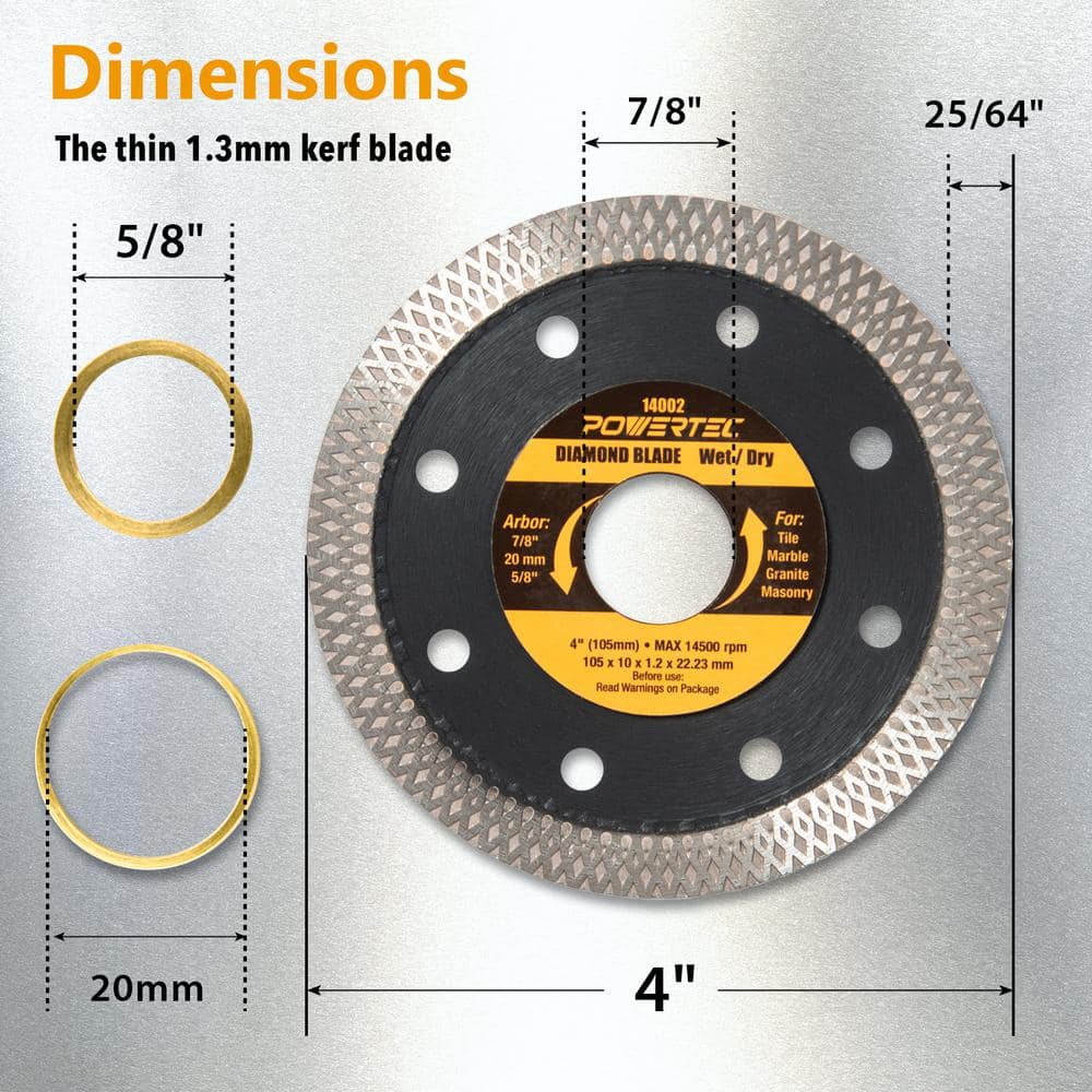 ‎POWERTEC 4 in. Turbo Mesh Rim, Super Thin Diamond Saw Blades for Handheld Tile Saw and Angle Grinder (3-Pack) (3)