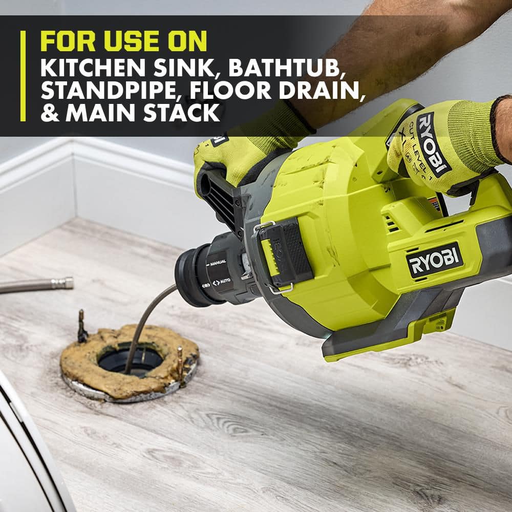 RYOBI ONE+ 18V Cordless Drain Auger with Cable, LED Light, Auto Feed/Retract, Cable Lock, Enclosed Drum (Tool Only) (4)