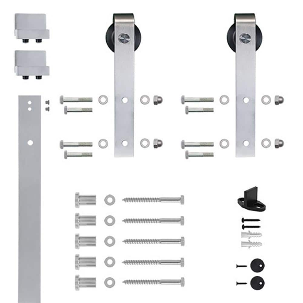 Quiet Glide 78-3/4 in. Satin Nickel Sliding Barn Door Hardware and Track Kit (2)