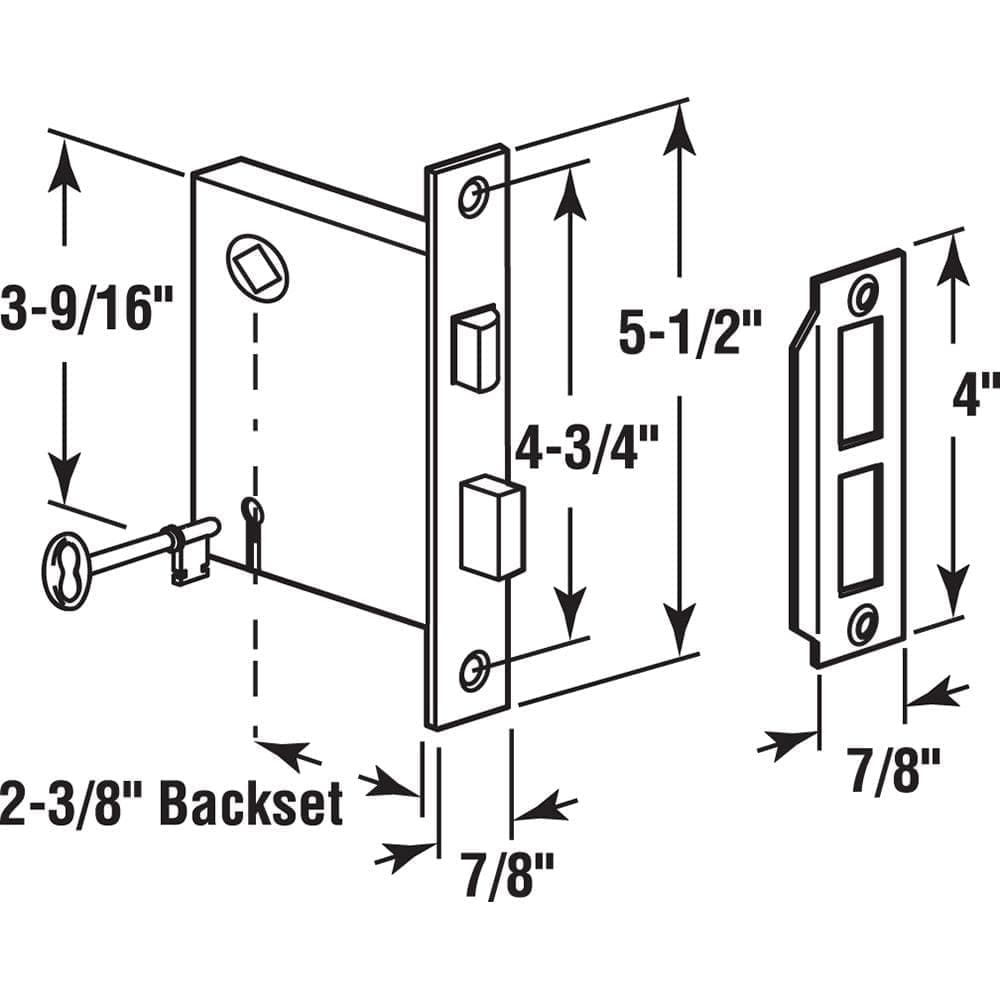 Prime-Line Vintage Style Mortise Lock Assembly, 5-1/2 in. Face Plate, Brass Plated Steel (2)