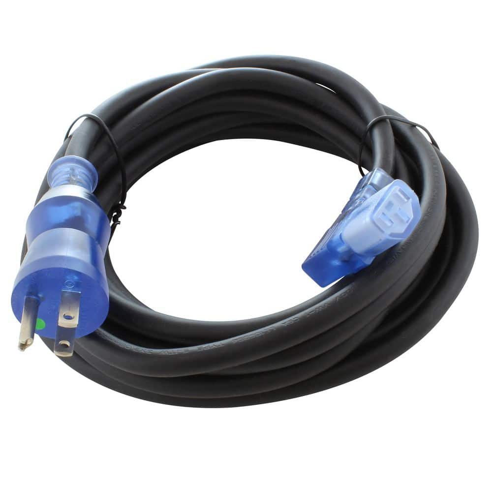 AC WORKS Medical‑Grade NEMA 5‑15P to Right‑Angle IEC C13 15 ft. 14/3 SJTW Indoor Extension Cord in Black (1)