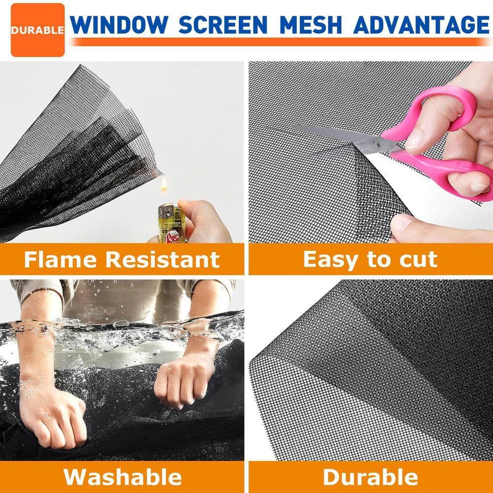 OGETFUUR 48 in. x 100 ft. Garden Fiberglass Screen Roll Door Mesh, Replacement Window Screens for House Windows, Patio, Black (3)