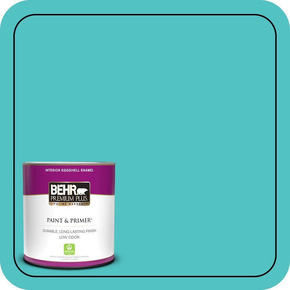 BEHR PREMIUM PLUS 1 qt. #500B-4 Gem Turquoise Eggshell Enamel Low Odor Interior Paint & Primer