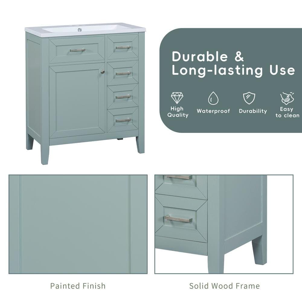 COWLOWN 29.52 in. W x 17.71 in. D x 35.03 in. H Bath Vanity Cabinet without Top in Green, with 3 Drawers and Door Shelf Design (3)