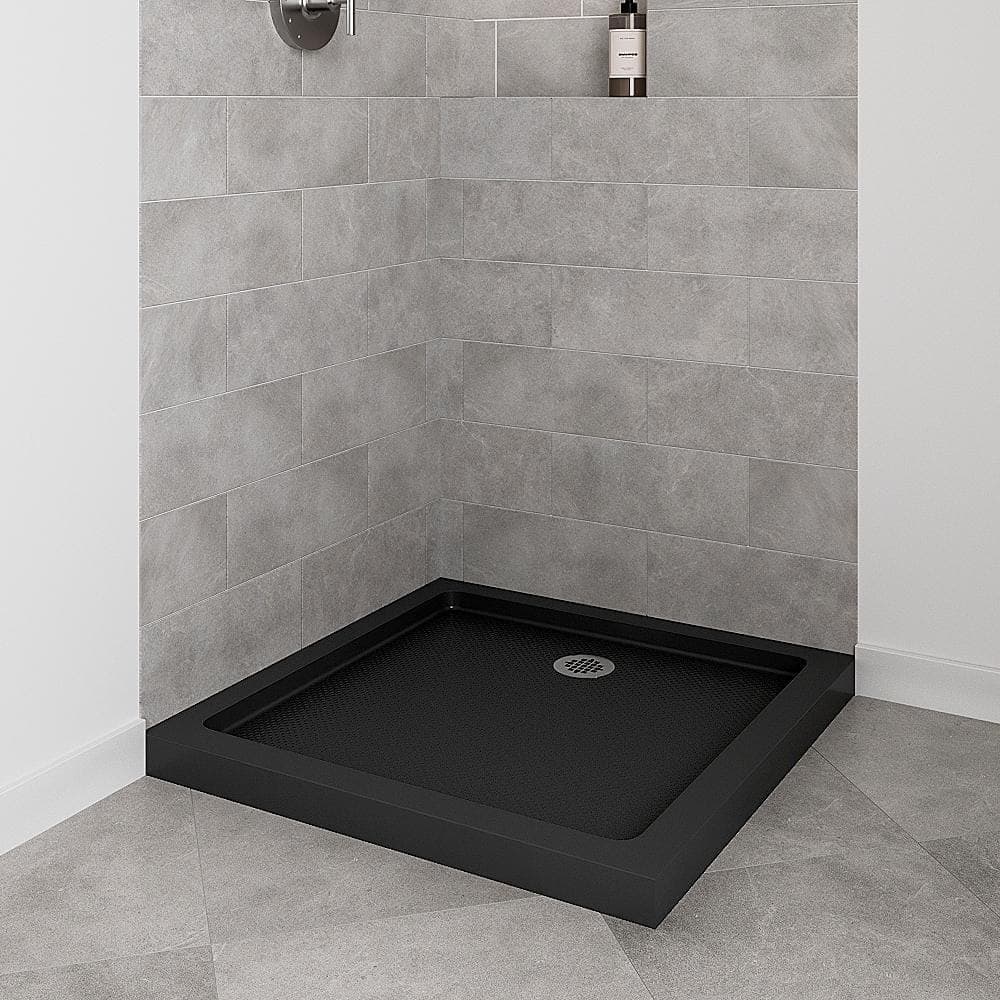 Streamline NT-2366-322-BL 32 in. x 32 in. Corner Acrylic Shower Pan Base in Glossy Black with Left Drain, Drain Included (2)