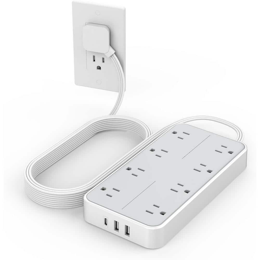 Yichuhaoxi Flat Plug 10 FT Extension Cord Surge Protector Power Strip with 8 AC and 3 USB(1USB-C) Ports, 1080 Protection Wall Mount (1)