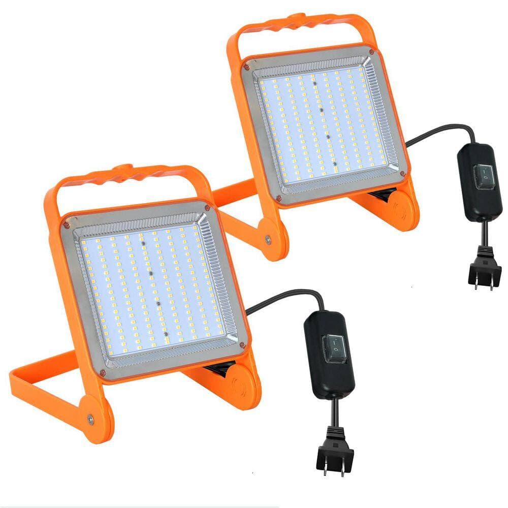 BIBIVIS 2-Pack 120V 50W Super Bright LED Work Light,10ft Heavy Duty Cord, Adjustable Flood Lights for Garage, Construction Site (3)