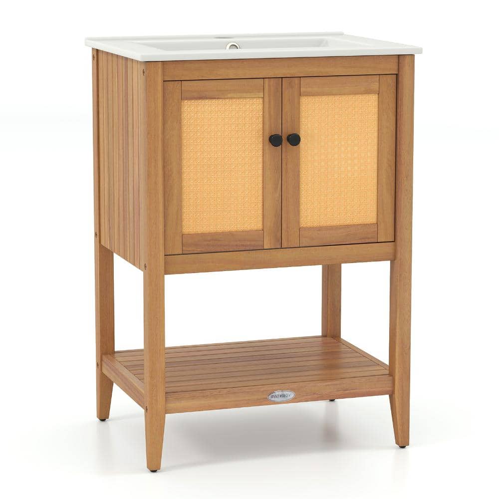 Volenca Bathroom Vanity with Ceramic Sink, 2 Rattan Doors, Slatted Shelf, For Bathroom (1)
