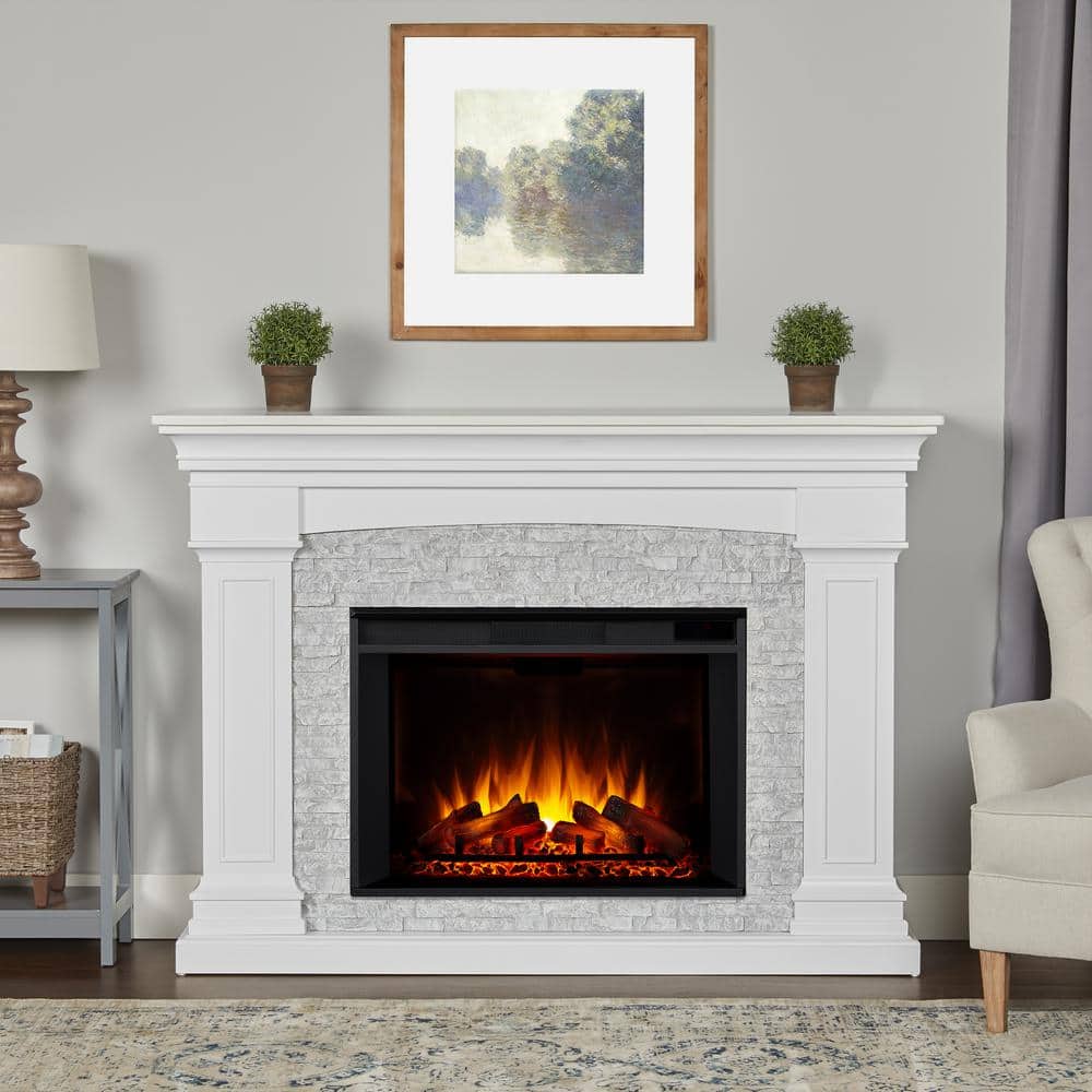 Real Flame Deland Grand 63 in. Freestanding Wooden Electric Fireplace in White (1)