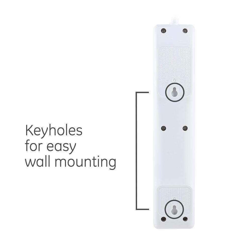 Lukyamzn 6-Outlet 800J Flat Plug Surge Protector Power Strip in White with 10 Ft. Extension Cord and Twist-to-Close Safety Covers (3)