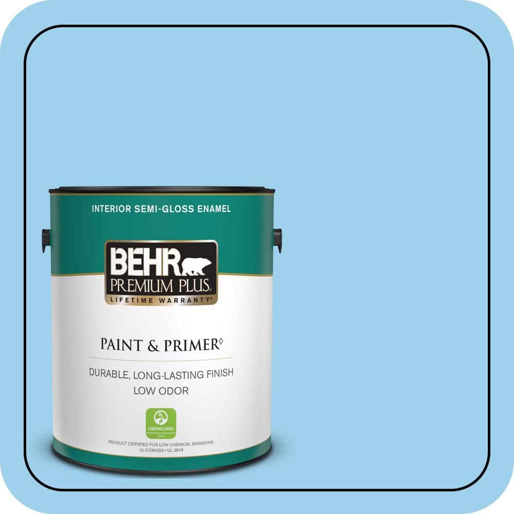 BEHR PREMIUM PLUS 1 gal. #P500-3 Spa Blue Semi-Gloss Enamel Low Odor Interior Paint & Primer (1)
