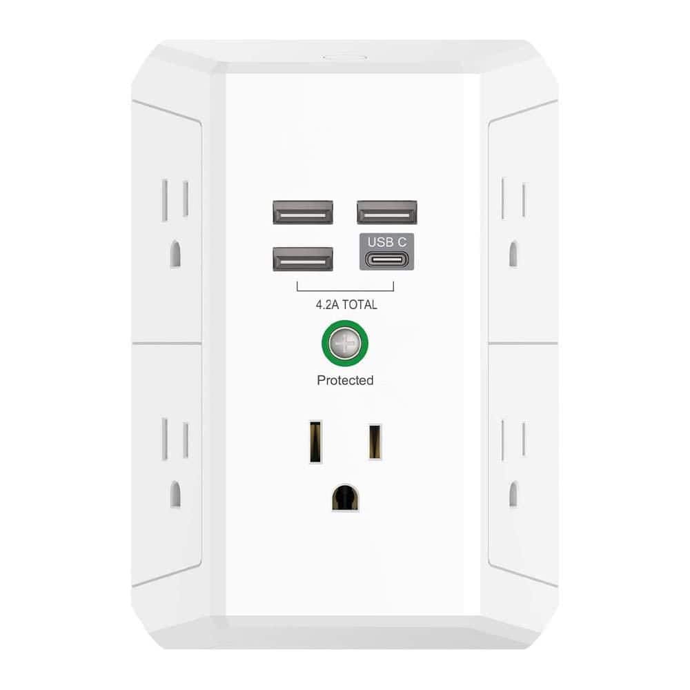 Yichuhaoxi 4-Outlet Multi Plug with 4 USB-A Ports 0 USB-C Ports Surge Protector for Home Office ETL Listed White (1)