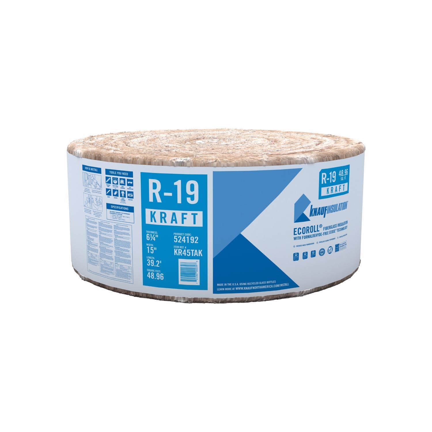 Knauf Next Gen 15 in. W X 39.2 ft. L X 6.25 in. R-19 Kraft Faced Fiberglass Insulation Roll 48.96 sq