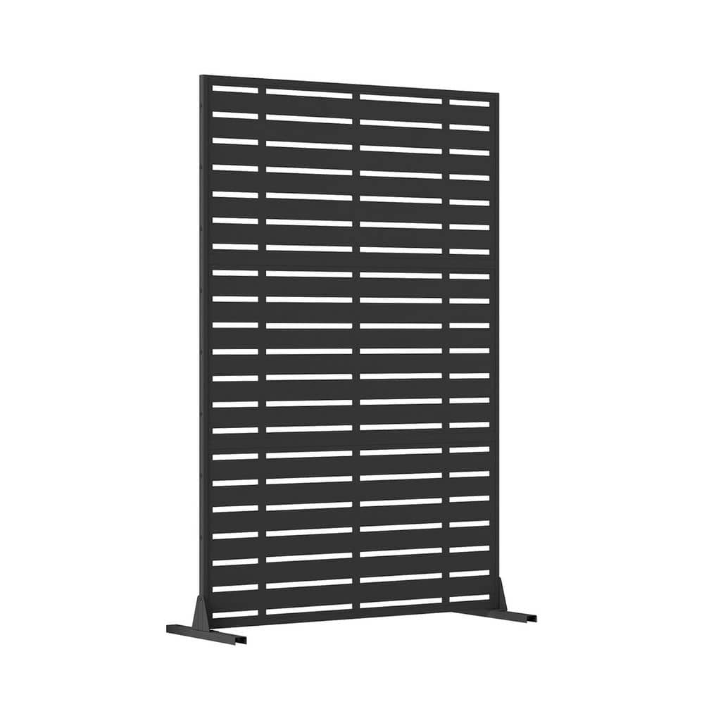 Lycvki Black 4 ft. x 6 ft. Outdoor Freestanding Metal Decorative Privacy Screen with Resin Panels for Garden, Balcony, Backyard