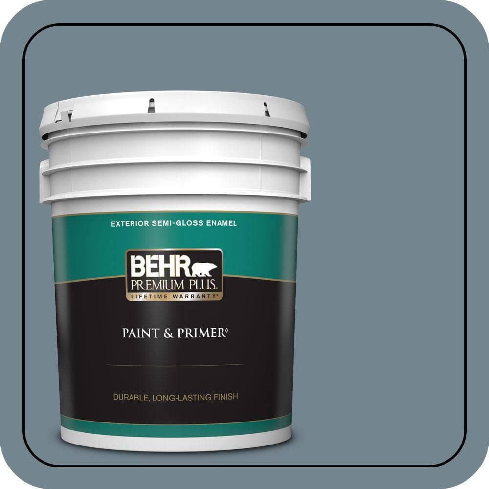 BEHR PREMIUM PLUS 5 gal. #N480-5 Adirondack Blue Semi-Gloss Enamel Exterior Paint & Primer