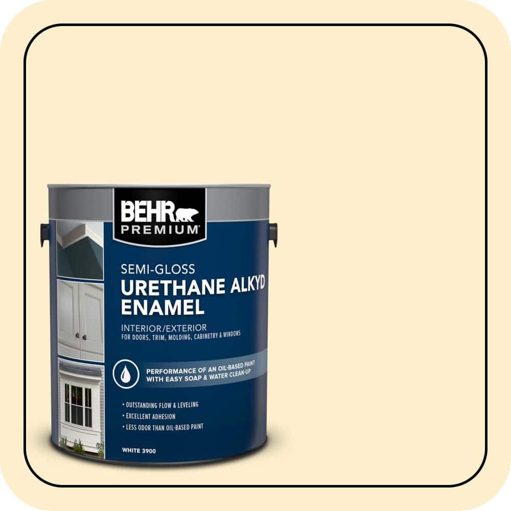 BEHR PREMIUM 1 gal. #360A-2 Morning Sunlight Urethane Alkyd Semi-Gloss Enamel Interior/Exterior Paint (1)