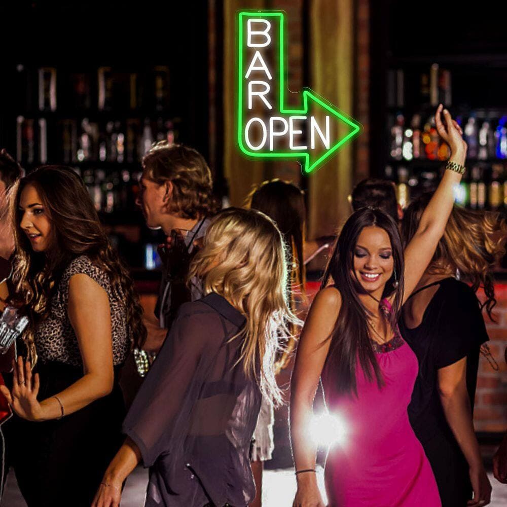Afoxsos Dimmable Open Neon Sign USB Powered Green White LED Arrow Light Wall Decor for Bar Man Cave Pub Restaurant (2)