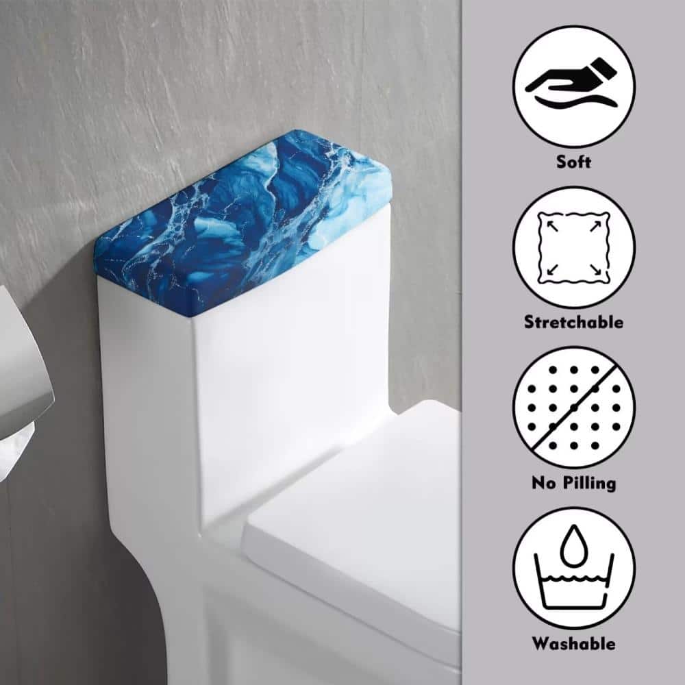 Unbranded Blue Marble Toilet Tank Lid Cover Polyester Elastic Edge Universal 13 to 17 in. Machine Washable with (3)