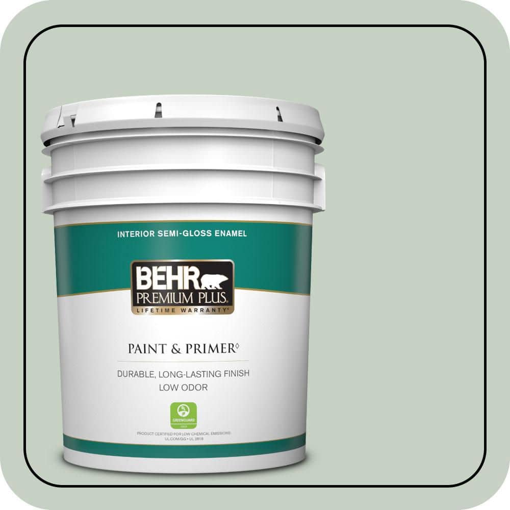 BEHR PREMIUM PLUS 5 gal. #N400-2 Frosted Sage Semi-Gloss Enamel Low Odor Interior Paint & Primer