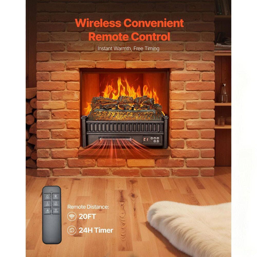 SKYSHALO Electric Fireplace Log, Black, 20 in. Fireplace Insert Log Heater, Electric Fireplace Logs, Adjustable Flame Brightness (3)