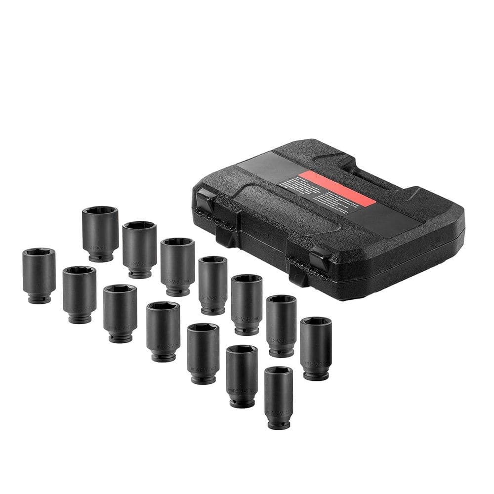SKYSHALO Axle Nut Impact Socket Set, 1/2 in. Drive Deep 6+12-Point 14-Piece Metric Spindle Nut Socket Set, CR-V Heat Treated (1)