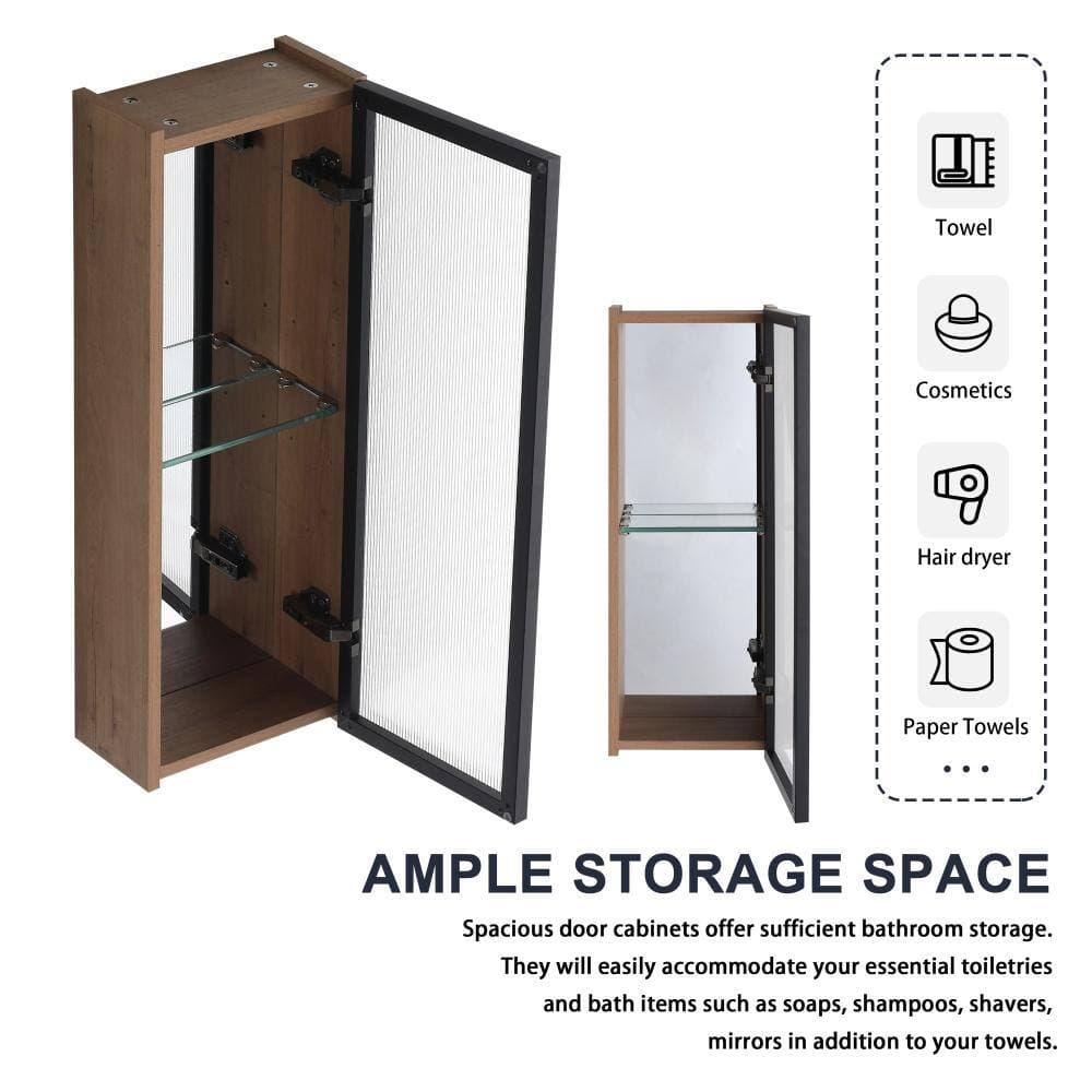 Unbranded Oak 10 in. Plywood Wall Mounted Storage Cabinet with Acrylic Door, Bathroom Storage Cabinet with Adjustable Glass Shelf (3)