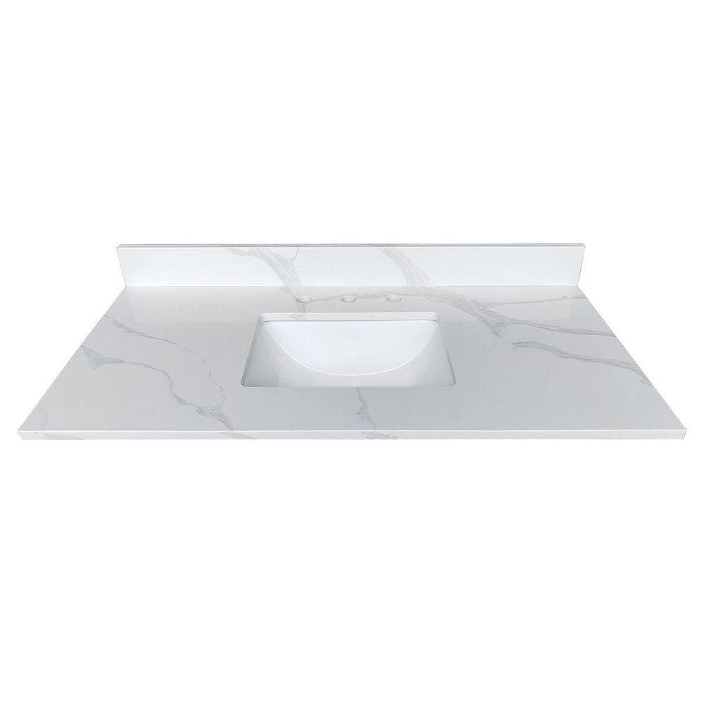 LIVACA 43 in. x 22 in. Drop-In Bathroom Sink in Carrara White Quartz with Undermount Single Bowl, 4 in. Backsplash and 3 Faucet (3)