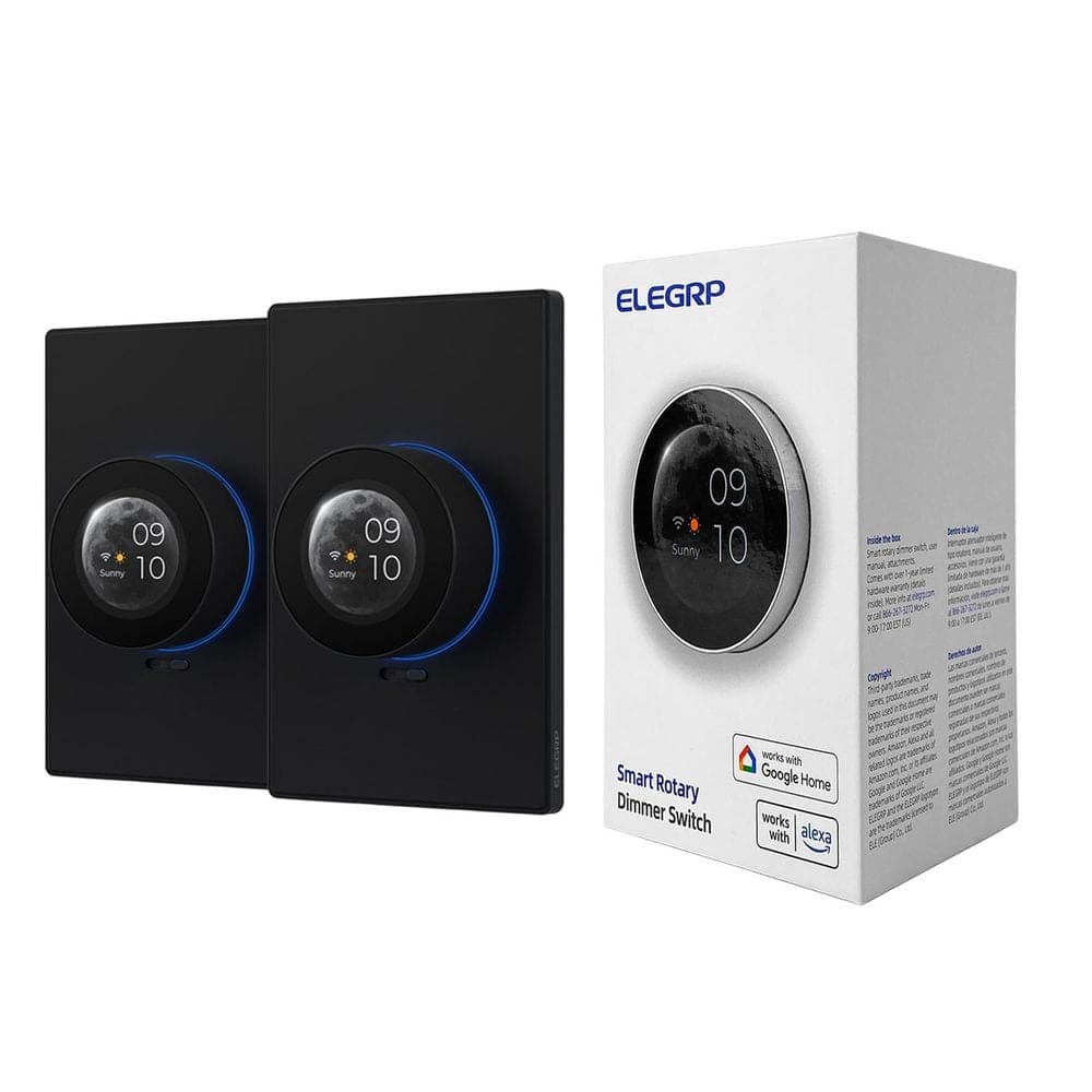 ELEGRP WiFi Smart Black Rotary Traic Dimmer with 1.8 in.TFT Display Screen, Single Pole, 2 Pack (1)